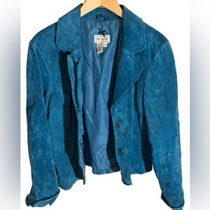 Turquoise-blue leather jacket